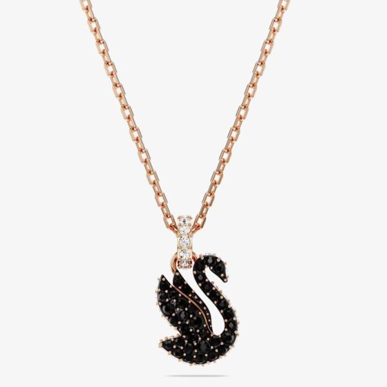 Swarovski Rose Gold Plated Black Swan Pendant Necklace 5678046