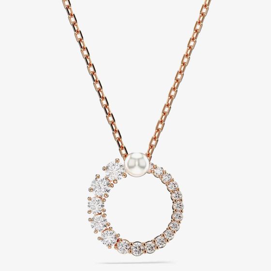 Swarovski Matrix Rose Gold Tone Plated Crystal Pearl Circle Necklace 5692265