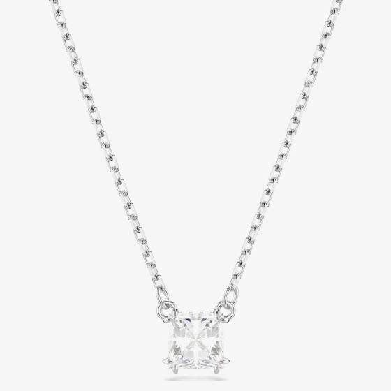 Swarovski Stilla Rhodium Plated Square Cubic Zirconia Necklace 5701903