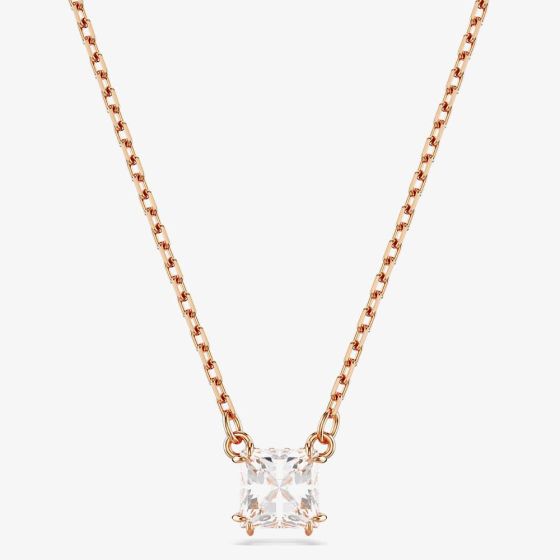 Swarovski Stilla Rose Gold Tone Plated Square Cubic Zirconia Necklace 5701904