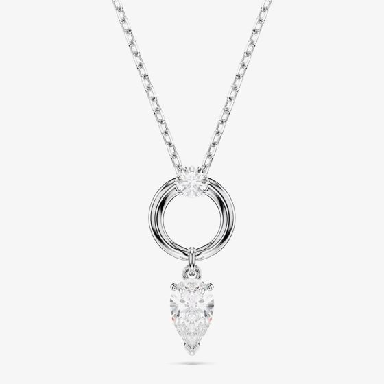Swarovski Mesmera Rhodium Plated Pear Cut Zirconia Halo Pendant Necklace 5723146