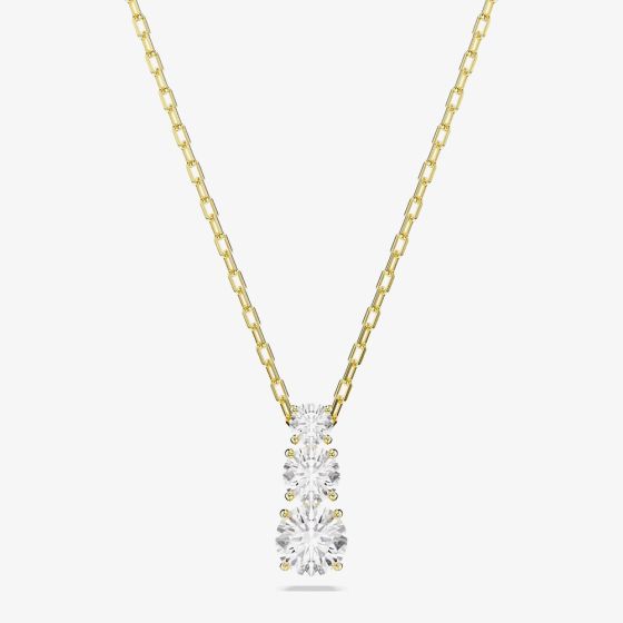 Swarovski Stilla Attract Gold Tone Plated Three Stone Zirconia Pendant Necklace 5723298