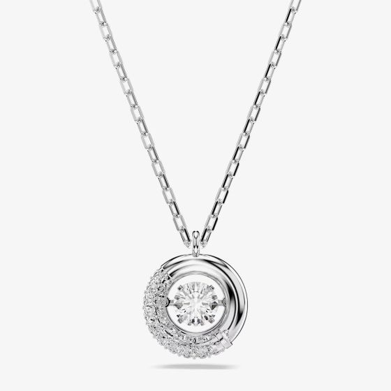 Swarovski Dextera Rhodium Plated Round White Crystal Pendant Necklace 5733400
