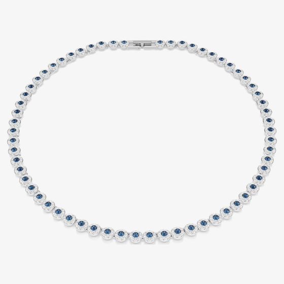Swarovski Una Angelic Rhodium Plated Blue & White Crystal Tennis Necklace 5733402