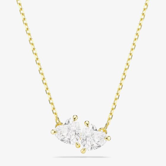 Swarovski Mesmera Gold Tone Plated Double White Zirconia Heart Necklace 5733475