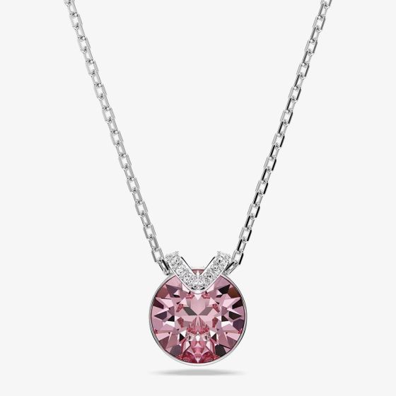 Swarovski Bella Rhodium Plated Round Pink Crystal Pendant Necklace 5734230
