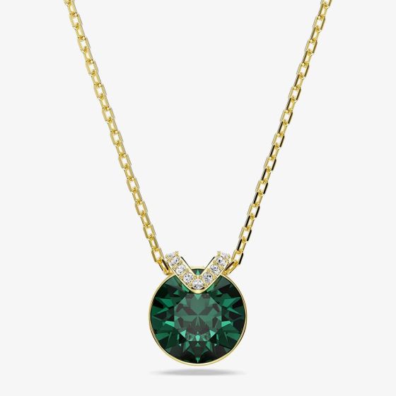 Swarovski Bella Gold Tone Plated Round Green Crystal Pendant Necklace 5735387