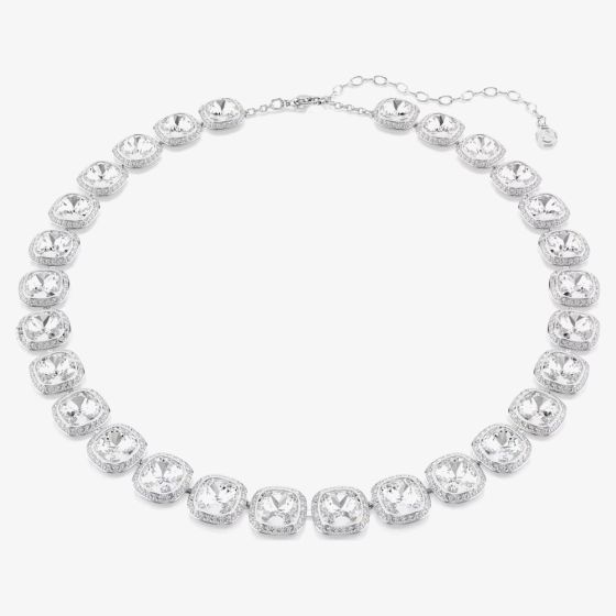 Swarovski Una Angelic Rhodium Plated Cushion Cut Multi Halo Necklace 5751326