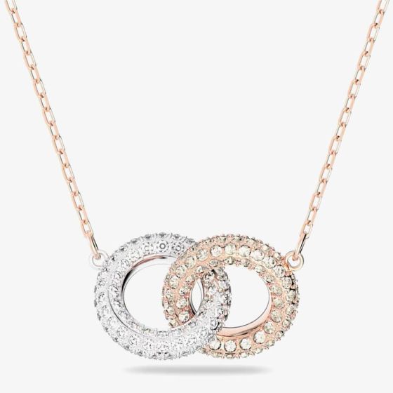 Swarovski Stone Rose Gold Tone 2 Crystal Circle Necklace 5414999