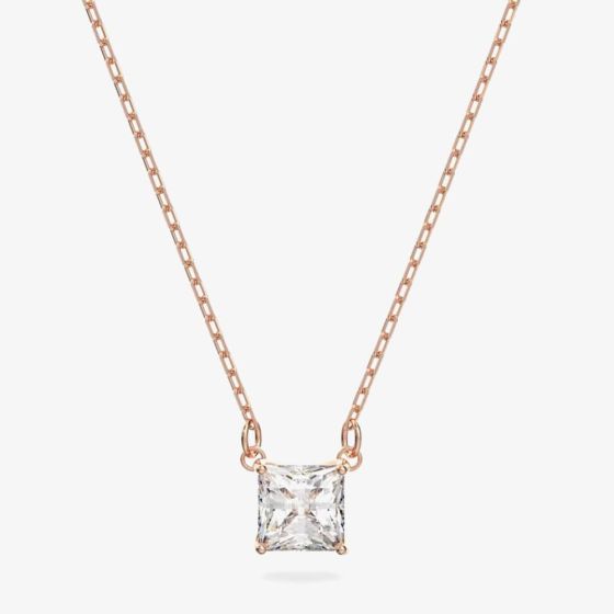 Swarovski Attract Square Clear Crystal Rose Gold Tone Necklace 5510698