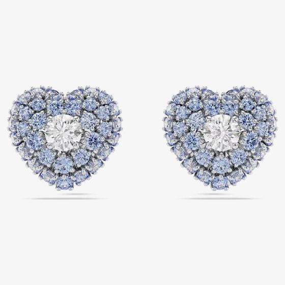 Swarovski Hyperbola Rhodium Plated Blue Heart Stud Earrings 5683576