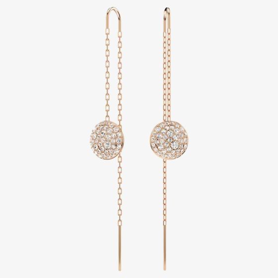 Swarovski Meteora Rose Gold Tone Plated Crystal Disc Chain Dropper Earrings 5689427