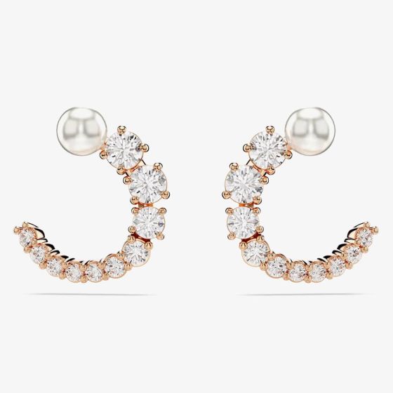 Swarovski Matrix Rose Gold Tone Plated Crystal Pearl Half Hoop Earrings 5692264