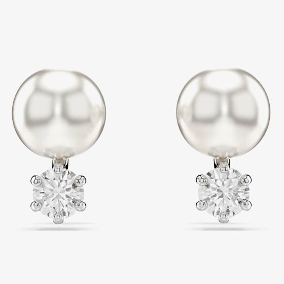 Swarovski Matrix Rhodium Plated Crystal Pearl Stud Earrings 5694225