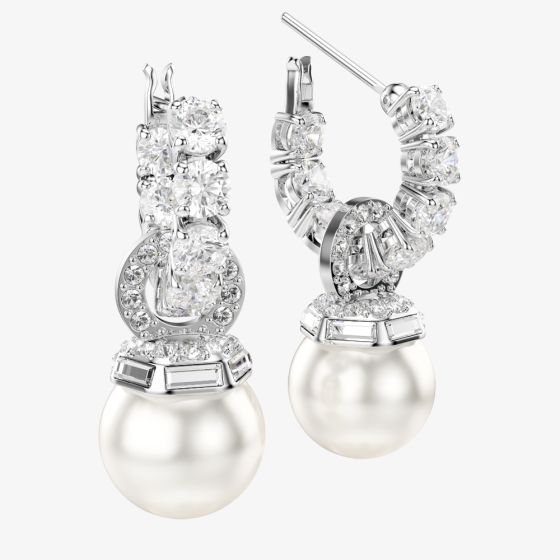 Swarovski Matrix White Hoop Pearl Drop Earrings 5691716