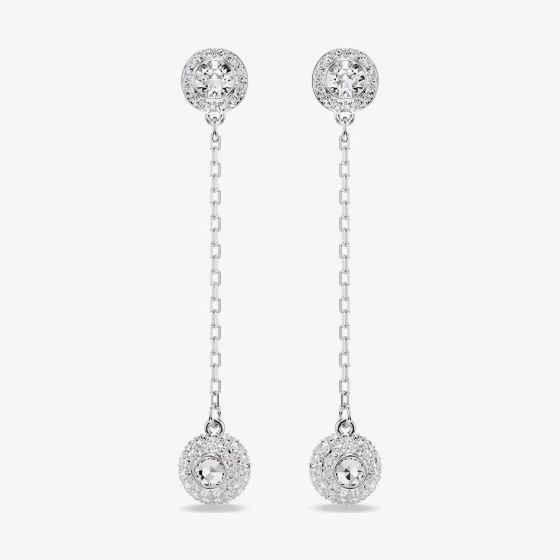 Swarovski Una Rhodium Plated Round White Crystal Drop Earrings 5732273