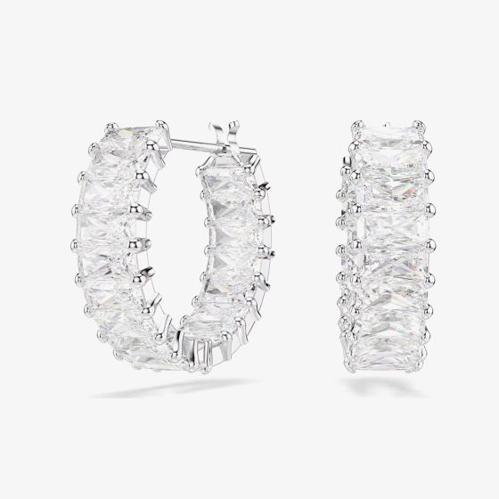 Swarovski Matrix Rhodium Plated Baguette Cut White Zirconia Hoop Earrings 5733397