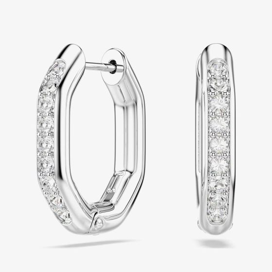 Swarovski Dextera Rhodium Plated White Crystal Octogan Hoop Earrings 5724585