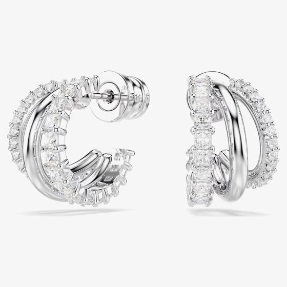 Swarovski Hyperbola Rhodium Plated Three Hoop Earrings 5737110