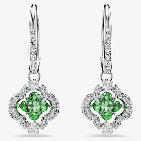 Swarovski Una Angelic Rhodium Plated Green Clover Drop Earrings 5758001
