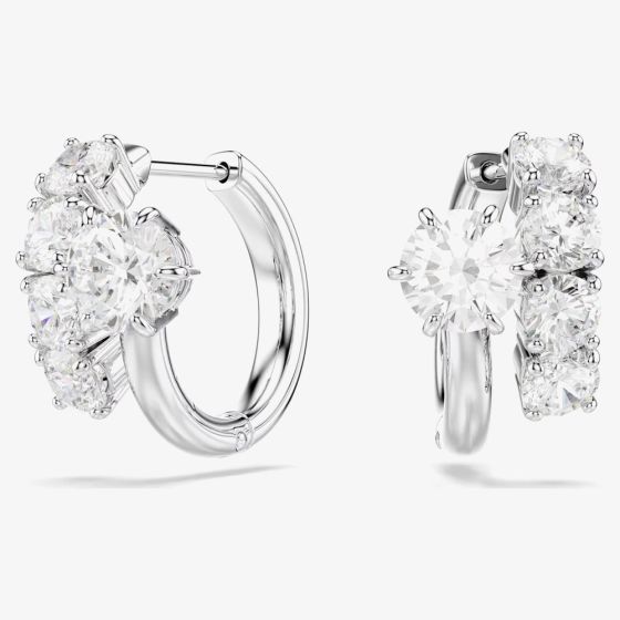 Swarovski Matrix Rhodium Plated Round Cut Hoop Earrings 5753572