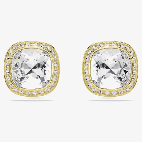 Swarovski Una Angelic 18ct Yellow Gold Cushion Cut Halo Stud Earrings 5764762