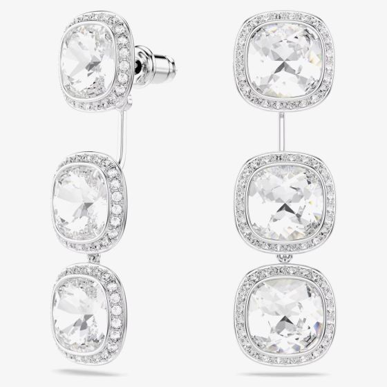 Swarovski Una Angelic Rhodium Plated Cushion Cut Halo Stud Earrings 5754342