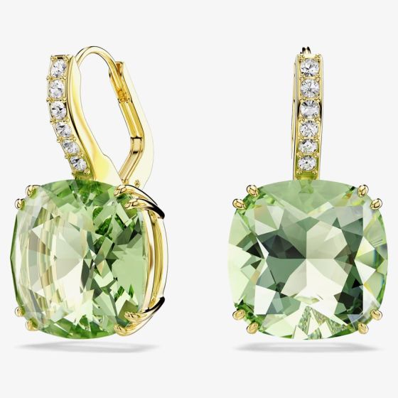 Swarovski Millenia 18ct Yellow Gold Plated Cushion Cut Green Drop Earrings 5764822