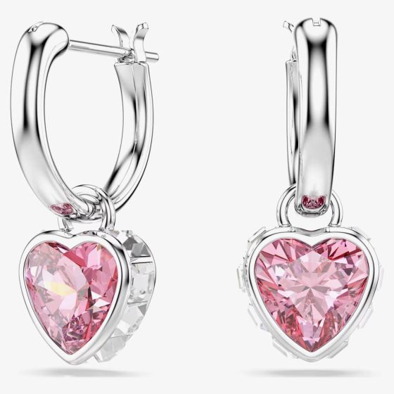 Swarovski Chroma Rhodium Plated Pink Heart Drop Earrings 5757814