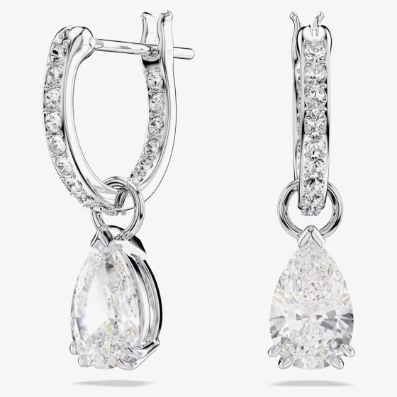 Swarovski Stilla Rhodium Plated Pear Cut Drop Earrings 5636716