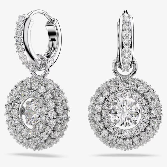 Swarovski Sublima Rhodium Plated Round Cut Cluster Drop Earrings 5738193