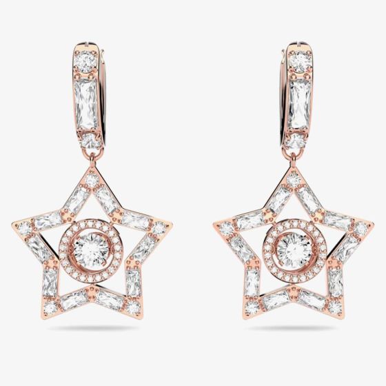 Swarovski Stella Rose Gold Tone Plated Crystal Star Dropper Earrings 5617769