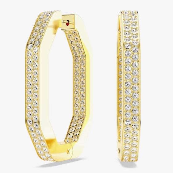 Swarovski Dextera Gold Tone Plated Crystal Octagon Hoop Earrings 5618304