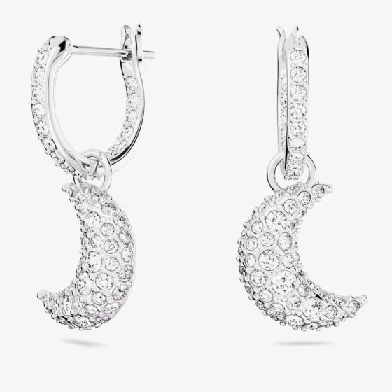 Swarovski Luna White Rhodium Plated Dropper Earrings 5666157