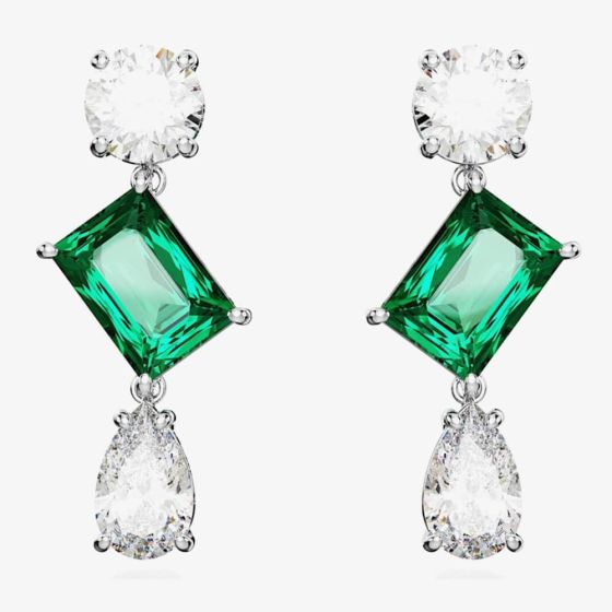 Swarovski Mesmera Green Mixed Cut Rhodium Plated Dropper Earrings 5665878