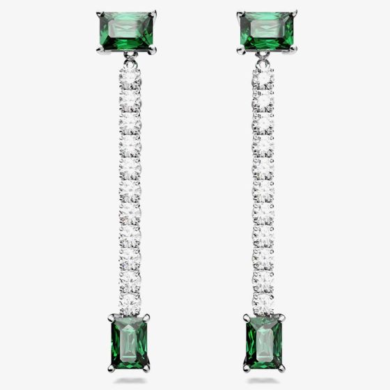 Swarovski Matrix Green Mixed Cut Rhodium Plated Dropper Earrings 5665786