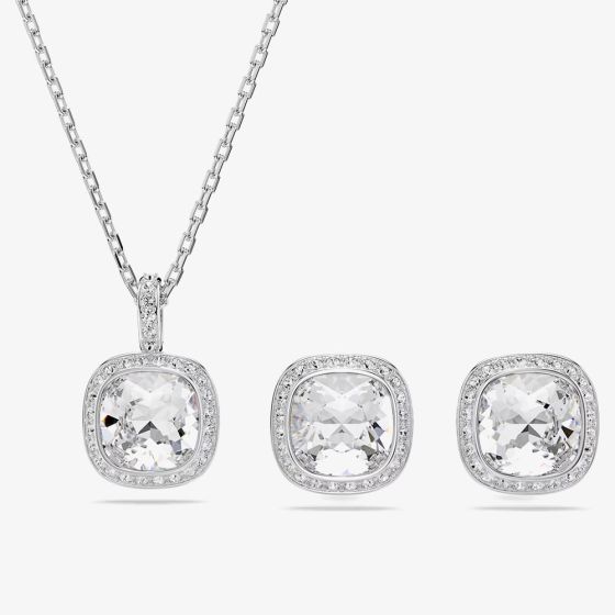 Swarovski Una Angelic Rhodium Plated Cushion Cut Halo Jewellery Set 5754343