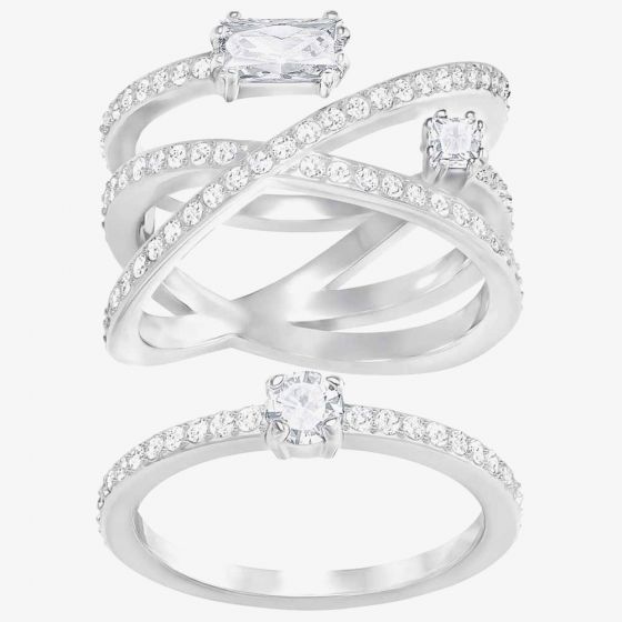 Swarovski Rhodium Plated Multi-Cut Crystal Two Ring Set 5294984