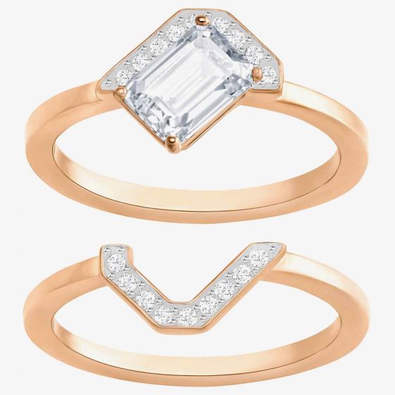 Swarovski Gallery Rose Gold Tone Square Stone Ring Set