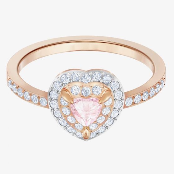 Swarovski One Rose Gold Tone Pink Crystal Heart Ring 5470690 