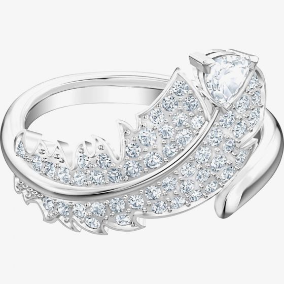 Swarovski Nice White Clear Crystal Feather Motif Ring 