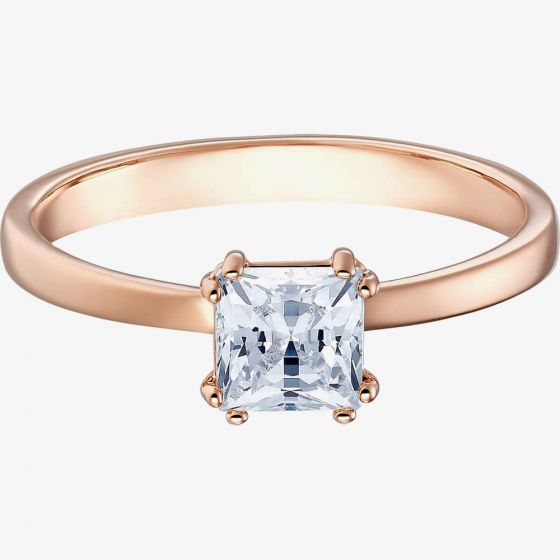 Swarovski Attract White Square Crystal Motif Rose Gold Tone Ring 