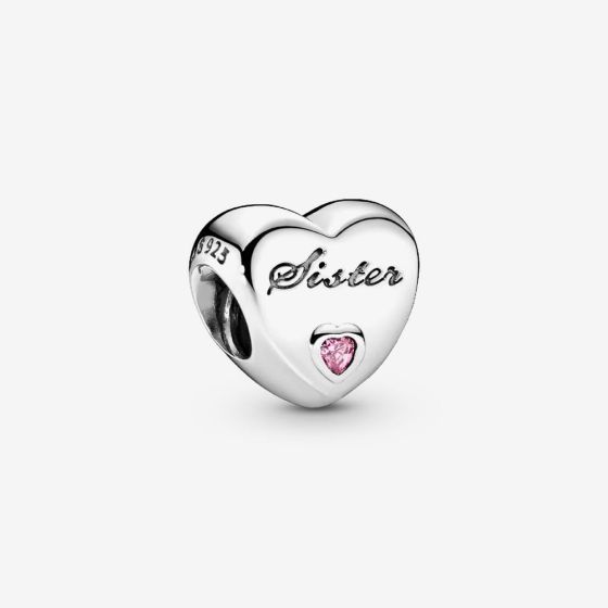 PANDORA Silver Pink Cubic Zirconia Sister Heart Charm 791946PCZ