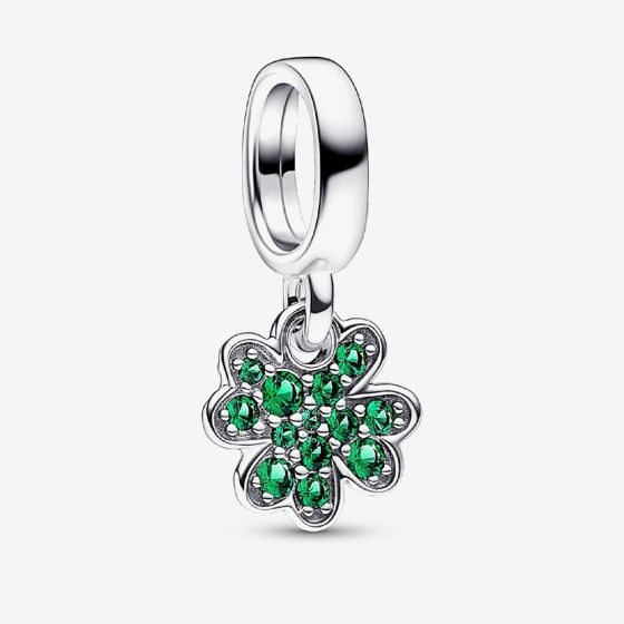 PANDORA Silver Green Crystal Four Leaf Clover Charm 792751C01