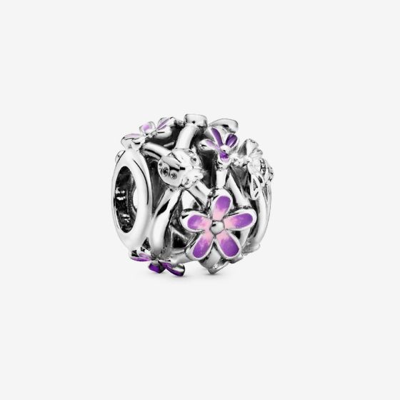 PANDORA Silver Purple Enamel Openwork Daisy Charm 798772C02