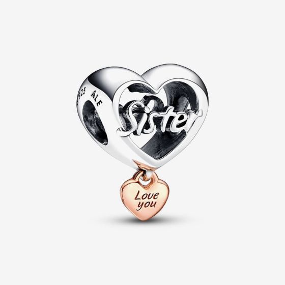 PANDORA Silver 14ct Rose Gold Plated Love You Sister Charm 782244C00