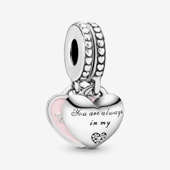 PANDORA Silver Mother & Daughter Hearts Dangle Charm 792072EN40