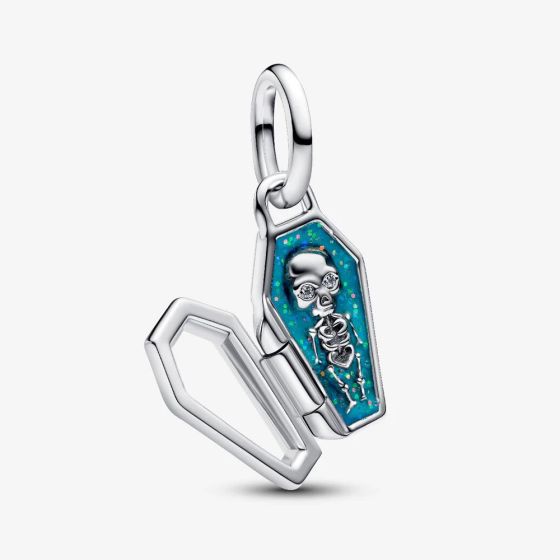 PANDORA Sterling Silver Glow In The Dark Coffin Skeleton Dangle Charm 794058C01