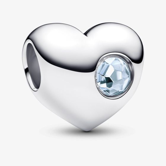 PANDORA Sterling Silver Light Blue Cubic Zirconia March Birthstone Heart Charm 794161C03