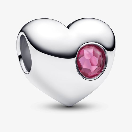 PANDORA Sterling Silver Pink Cubic Zirconia October Birthstone Heart Charm 794161C10